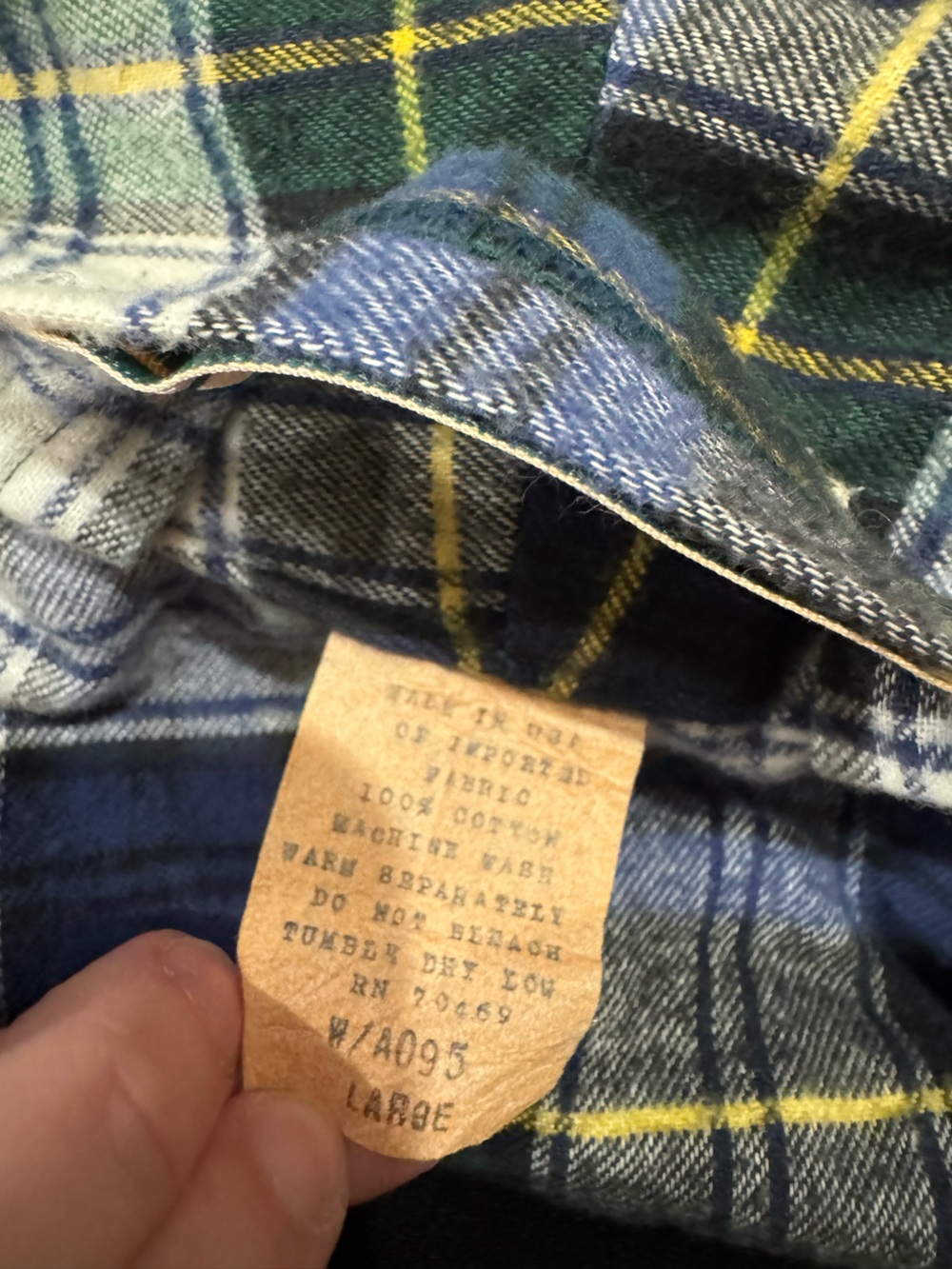 90s L.L. Bean Classic Plaid 100% Cotton Flannel Robe Men's Size Large - Picture 3 of 7
